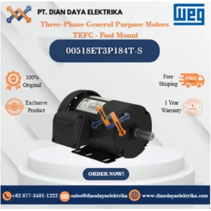 WEG "Three-Phase General Purpose Motors TEFC - Foot Mount" 00518ET3P184T-S HP 5 KW 3.7 RPM 1800 FRAME 182/4T Motor Listrik