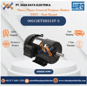 WEG "Three-Phase General Purpose Motors TEFC - Foot Mount" 00512ET3H215T-S HP 5 KW 3.7 RPM 1200 FRAME 213/5T Motor Listrik