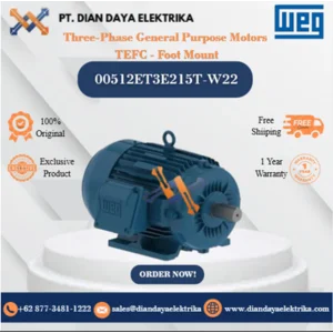 WEG "Three-Phase General Purpose Motors TEFC - Foot Mount" 00512ET3E215T-W22 HP 5 KW 3.7 RPM 1200 FRAME 213/5T Motor Listrik