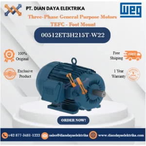 WEG "Three-Phase General Purpose Motors TEFC - Foot Mount" 00512ET3H215T-W22 HP 5 KW 3.7 RPM 1200 FRAME 213/5T Motor Listrik