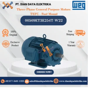WEG "Three-Phase General Purpose Motors TEFC - Foot Mount" 00509ET3E254T-W22 HP 5 KW 3.7 RPM 900 FRAME 254/6T Motor Listrik