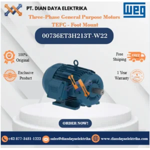 WEG "Three-Phase General Purpose Motors  TEFC - Foot Mount" 00736ET3H213T-W22	HP 7.5 KW 5.5 RPM 3600 FRAME 213/5T Motor Listrik