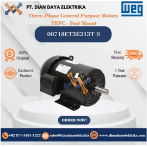 WEG "Three-Phase General Purpose Motors  TEFC - Foot Mount" 00718ET3E213T-S	HP 7.5 KW 5.5 RPM 1800 FRAME 213/5T Motor Listrik
