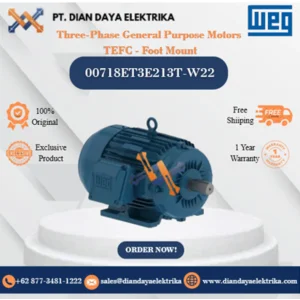 WEG "Three-Phase General Purpose Motors  TEFC - Foot Mount" 00718ET3E213T-W22 HP 7.5 KW 5.5 RPM 1800 FRAME 213/5T Motor Listrik