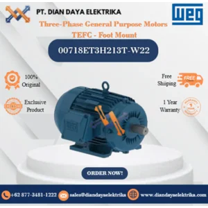 WEG "Three-Phase General Purpose Motors  TEFC - Foot Mount" 00718ET3H213T-W22	HP 7.5 KW 5.5 RPM 1800 FRAME 213/5T Motor Listrik