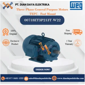 WEG "Three-Phase General Purpose Motors  TEFC - Foot Mount" 00718ET3P213T-W22 HP 7.5 KW 5.5 RPM 1800 FRAME 213/5T Motor Listrik