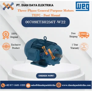 WEG "Three-Phase General Purpose Motors  TEFC - Foot Mount" 00709ET3H256T-W22 	HP 7.5 KW 5.5 RPM 900 FRAME 254/6T Motor Listrik