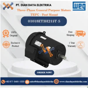 WEG "Three-Phase General Purpose Motors  TEFC - Foot Mount" 01018ET3H215T-S	HP 10 KW 7.5 RPM 1800 FRAME 213/5T Motor Listrik