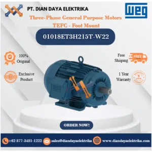 WEG "Three-Phase General Purpose Motors  TEFC - Foot Mount" 01018ET3H215T-W22	HP 10 KW 7.5 RPM 1800 FRAME 213/5T Motor Listrik