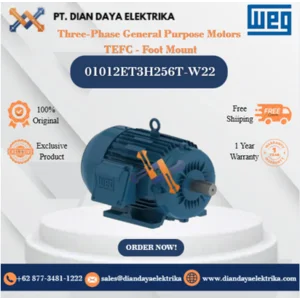 WEG "Three-Phase General Purpose Motors  TEFC - Foot Mount" 01012ET3H256T-W22	HP 10 KW 7.5 RPM 1200 FRAME 254/6T Motor Listrik