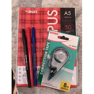Alat Tulis Lainnya KiBEDA Bundle Produk Pulpen 3pcs+Loose Leaf A5 50lbr+Correction Tape 1pcs