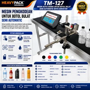 HEAVYPACK TM-127 Mesin Auto Coding Untuk Botol Bulat Semi Automatic  With Conveyor /MESIN PENGKODEAN