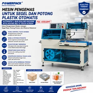 POWERPACK MESIN PENGEMAS UNTUK SEGEL DAN POTONG PLASTIK OTOMATIS / AUTOMATIC L-BAR SEALING MACHINE WITH MOVING BELT & TOUCH SCREEN (POWERPACK) FQL-450LBMT
