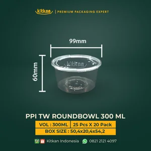 THINWALL PPI ROUNDBOWL 300 ML + LID - KITKAN - 99 MM X 60 MM