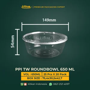 THINWALL PPI ROUNDBOWL 650 ML + LID - KITKAN - 149 MM X 54 MM