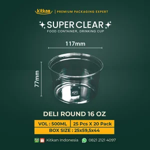 SUPER CLEAR DELI ROUND PET 16 OZ/500 ML - KITKAN - 117 MM X 77 MM