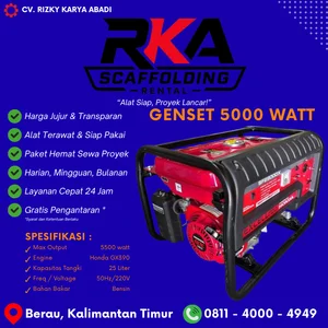 Sewa Genset Bensin 5500 Watt Mesin Honda GX390 13 HP Berau