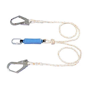 Protecta First 1390235 Twin Leg Shock Absorbing Rope Lanyard with One Carabiner and Two Scaffold Hooks