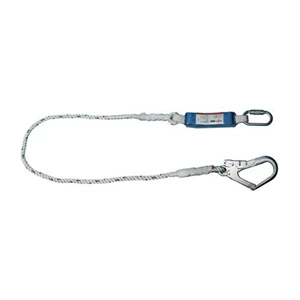 Protecta First 1390399 Single Leg Shock Absorbing Rope Lanyard with One Carabiner And One Scaffold Hook