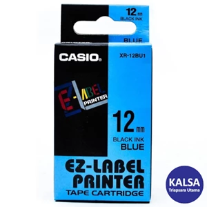 Casio EZ - Label Printer Color Tape Cartridge XR-12BU1 Width 18 mm Black On Blue
