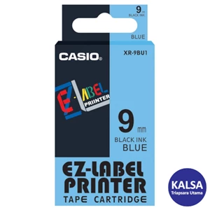 Casio EZ - Label Printer Color Tape Cartridge XR-9BU1 Width 9 mm Black On Blue