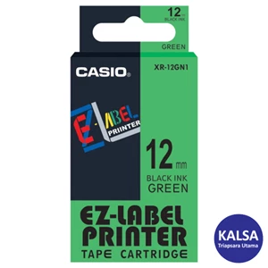 Casio EZ - Label Printer Color Tape Cartridge XR-12GN1 Width 12 mm Black On Green