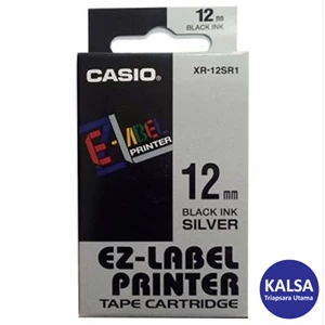Casio EZ - Label Printer Color Tape Cartridge XR-12SR1 Width 12 mm Black On Silver