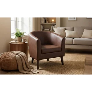 Sofa Mewah Single Seat Brown PU Leather - High Density Foam