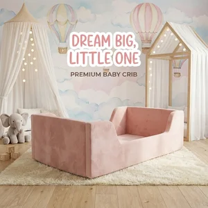 Ranjang Anak dan Bayi Kembar Full Foam Ramah Lingkungan Pelapis Beludru Desain Modern Busa Lembut dan Padat Ranjang untuk Penggunaan di Lantai