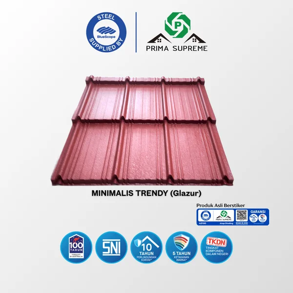 Genteng Metal Pasir Bluescope Prima Supreme Tipe MINIMALIS TRENDY (0.30 BMT)