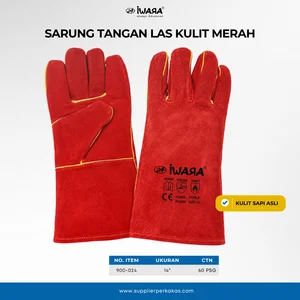 Sarung Tangan Las Kulit MERAH IWARA 14" Tahan Panas - Welding Gloves Sarung Tangan Welder 