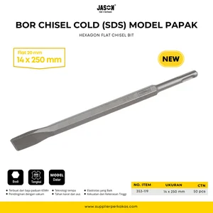 Mata Bor Chisel Model Papak Flat 14 x 250 mm Cold Flat  SDS JASON - Hexagon Flat Chisel Bit