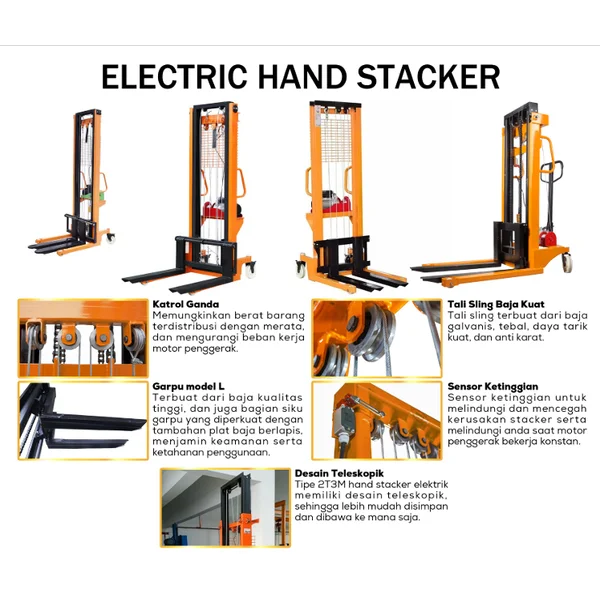 Dutec Electric Hand Stacker 2 Ton Tinggi 3 Meter