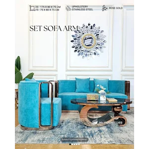 Set sofa arm stainless gold/rose gold dan meja tamu ball top marmer hitam/carrara 120x60x45 cm - WA: 082337158755 - Mr Furniture