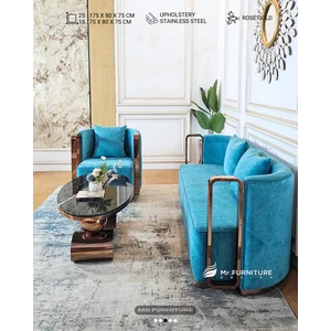 Set sofa arm stainless gold/rose gold dan meja tamu ball top marmer hitam/carrara 120x60x45 cm - WA: 082337158755 - Mr Furniture