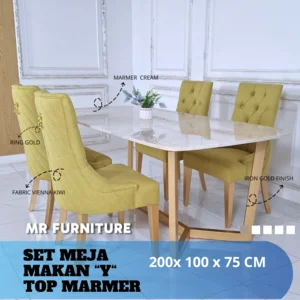 set meja  makan marmer asli 200x100x75 cm dan kursi 4pc - WA 082337158755 - Mr Furniture