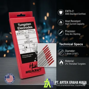 Kawat Las Weldcraft Tungsten Electrode 1.6 mm Merah Jarum Las Argon Elektroda