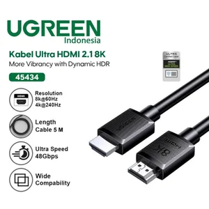 UGREEN 45434 Kabel HDMI to HDMI Male 2.1 8K 60Hz Ultra HD 5M 5 Meter 48Gbps 3D Gold Plated PVC HD104 Cable High Definition - 45434