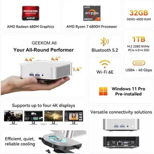 Geekom PC Mini Gaming A6 AMD Ryzen 7 6800H RAM 32GB DDR5 1TB SSD NVME Windows 11 Pro PC Upgradeable
