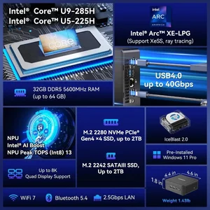 Geekom Mini PC Gaming IT15 Ultra 9 285H 32GB DDR5 2TB SSD Intel Arc 140T GPU Windows 11 Pro Wifi 7
