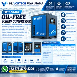 Two-Stage Oil-Free Screw Compressor Kompresor Screw Oil Free 2 Stage Industri