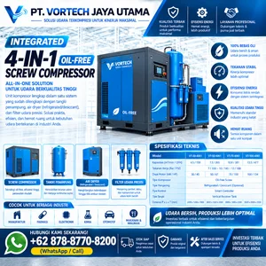 Integrated 4-in-1 Oil-Free Screw Compressor Kompresor Screw Oil Free All-in-One dengan Tank Air Dryer & Precision Filter
