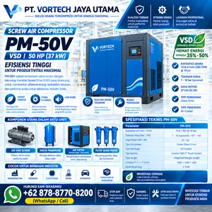Screw Air Compressor Single Stage VSD Permanent Magnet PM-50V 50 HP PT. Vortech Jaya Utama