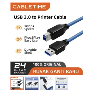 CABLETIME Kabel USB Printer 3.0 USB-A To USB-B Male To Male For Scanner