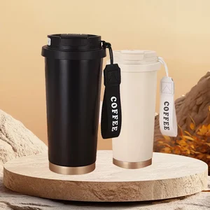 Tumbler Coffee Mug Polos Stainless Steel 2 in 1 dengan Tali 500ml (Botol Minum) + Tas jinjing bahan Blacu 