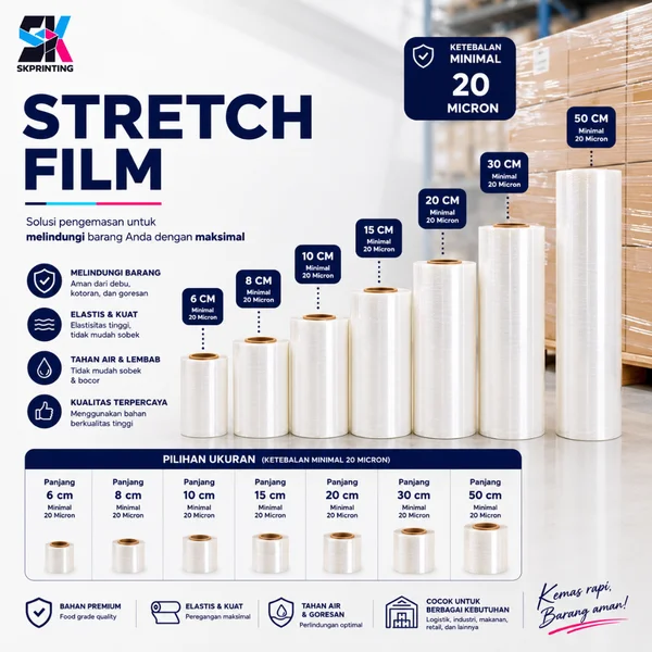 Stretch Film Plastic Wrapping Roll 6 cm Tebal Minimal 20 Micron 