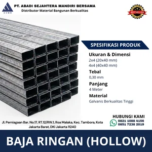 Baja Ringan Hollow Galvanis 20x40 dan 40x40 mm Tebal 0.30 mm Panjang 4 Meter