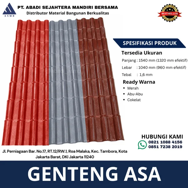 Genteng Metal ASA Tebal 1.6mm Ukuran 1540x1040mm