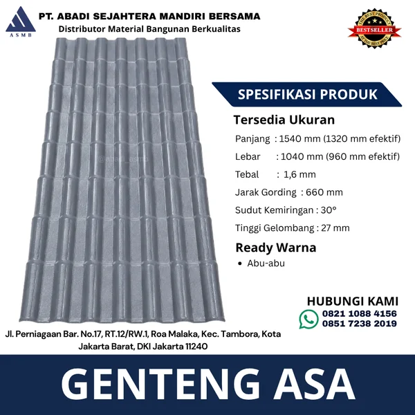 Genteng ASA Sintetis Abu Abu Metal 1.6mm