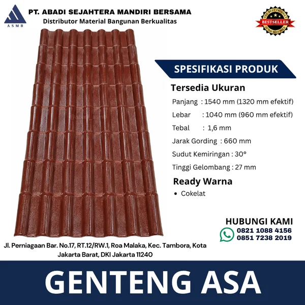 Genteng Metal ASA Sintetis Cokelat 1.6mm